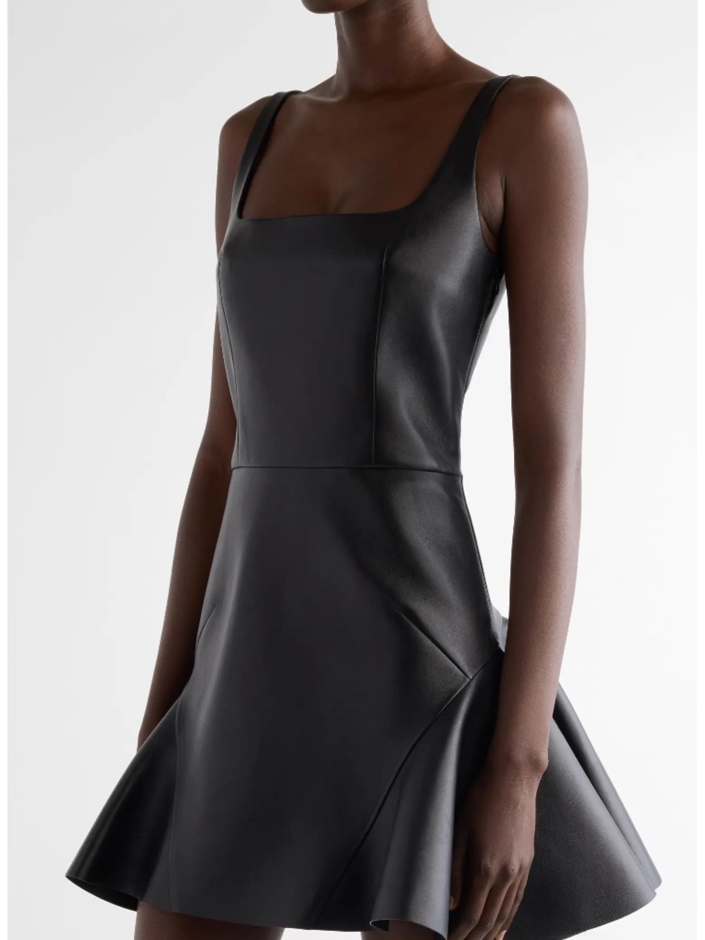 Fluted Leather Fit & Flare Minidress - Size 4 US / 36 FR, BLACK